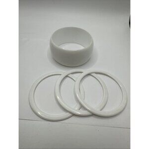 White Bangle Bracelet 4 Mixed Material Lot Acrylic Plastic Vintage 1970-1980